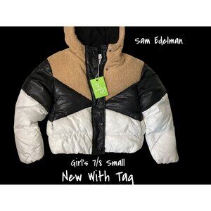 Sam Edelman Girls' 7/8 Small Sherpa Hybrid Colorblock Puffer Jacket - New